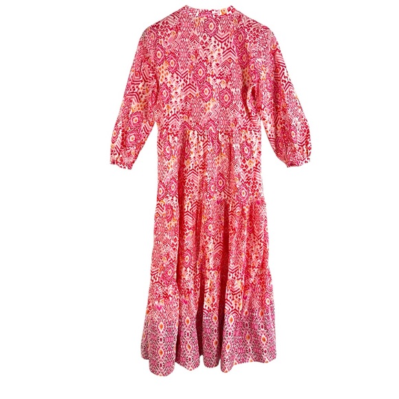 Zara Printed Tiered Midi Dress in pink and white Size XS Relaxed Oversized Fit - Picture 7 of 7